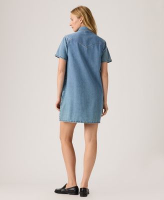 Women's Short-Sleeve Collared Denim Shirt Dress
