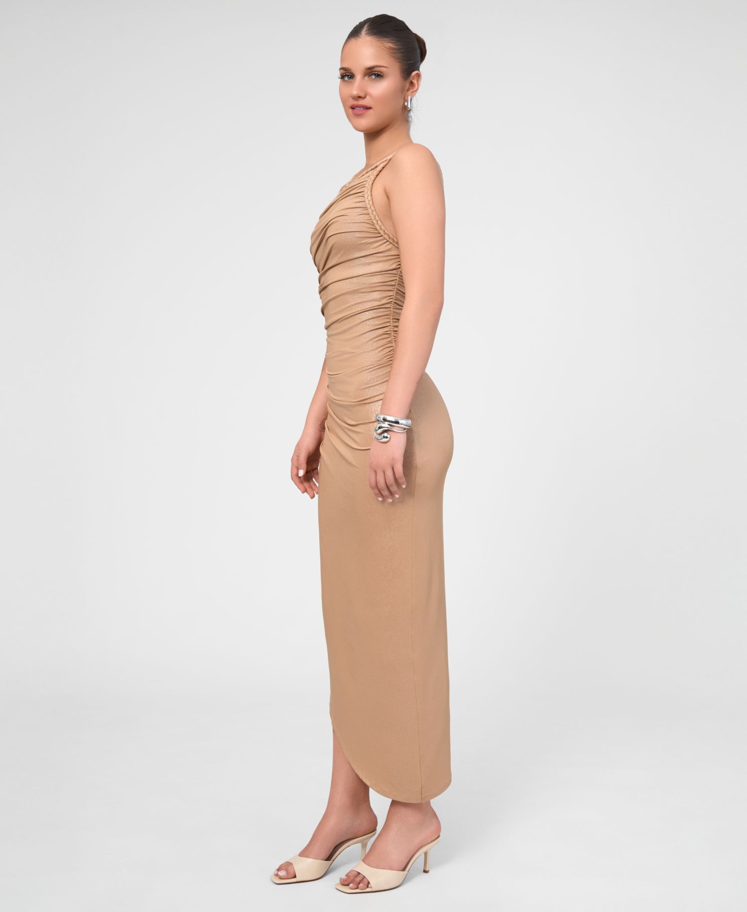 Women’s Metallic Ruched Midi Dress