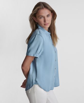 Petite Chambray Rolled Short-Sleeve Button-Up Shirt