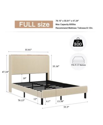 Metal Platform Bed Beige Charging Station 2 USB Ports Noise Free No Box Spring Needed