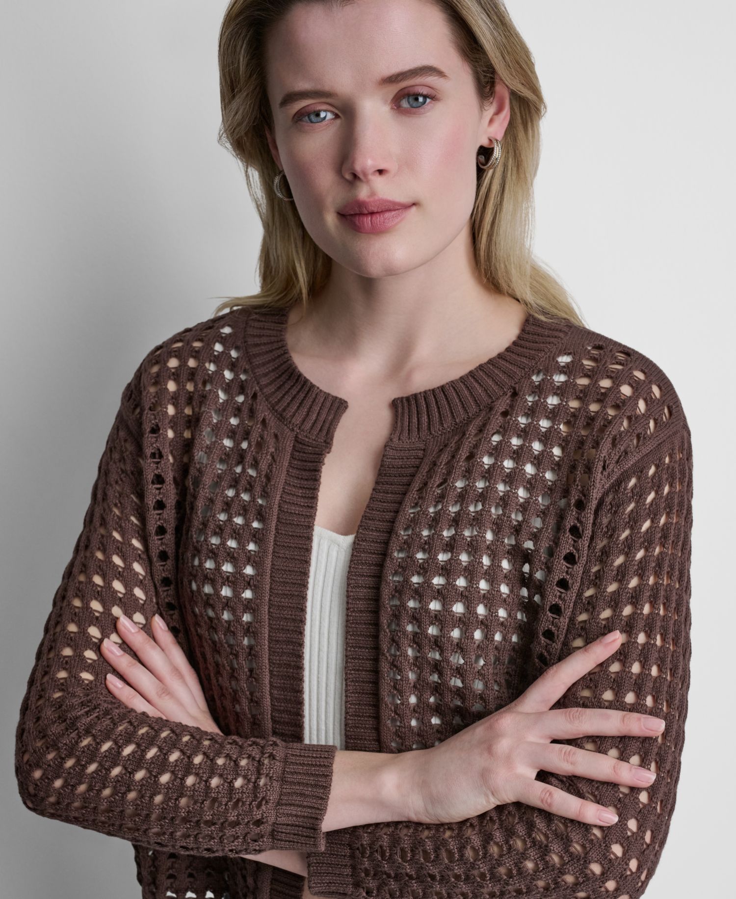 Women's Open-Stitch Drop-Shoulder Cardigan Sweater