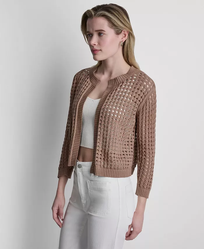 Women's Open-Stitch Drop-Shoulder Cardigan Sweater - thumbnail 5