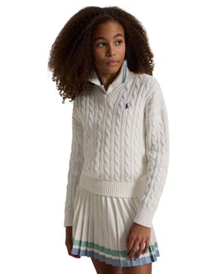 Girls' 7-16 Cable-Knit V-Neck Sweater
