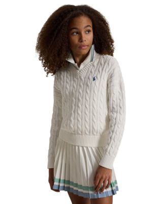 Polo Ralph Lauren Girls' 7-16 Cable-Knit V-Neck Sweater - Macy's