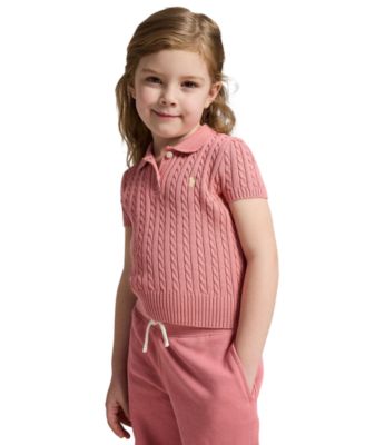 Girls' 2-6X Mini-Cable Two-Button Placket Polo Sweater