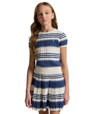 Girls' 7-16 Striped Cable Sweater and Skirt, 2-Piece Set