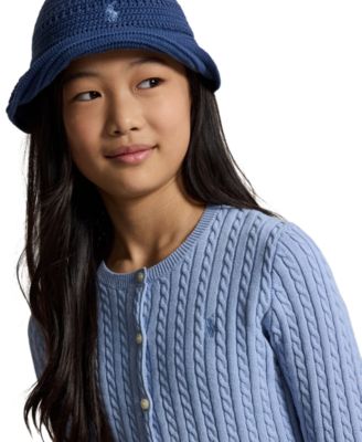 Girls' 7-16 Mini-Cable Button Front Cardigan