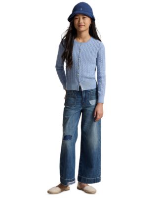 Girls' 7-16 Distressed Wide-Leg Denim Jeans