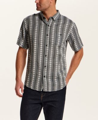 Men's Short-Sleeve Embroidered Flower Striped Shirt