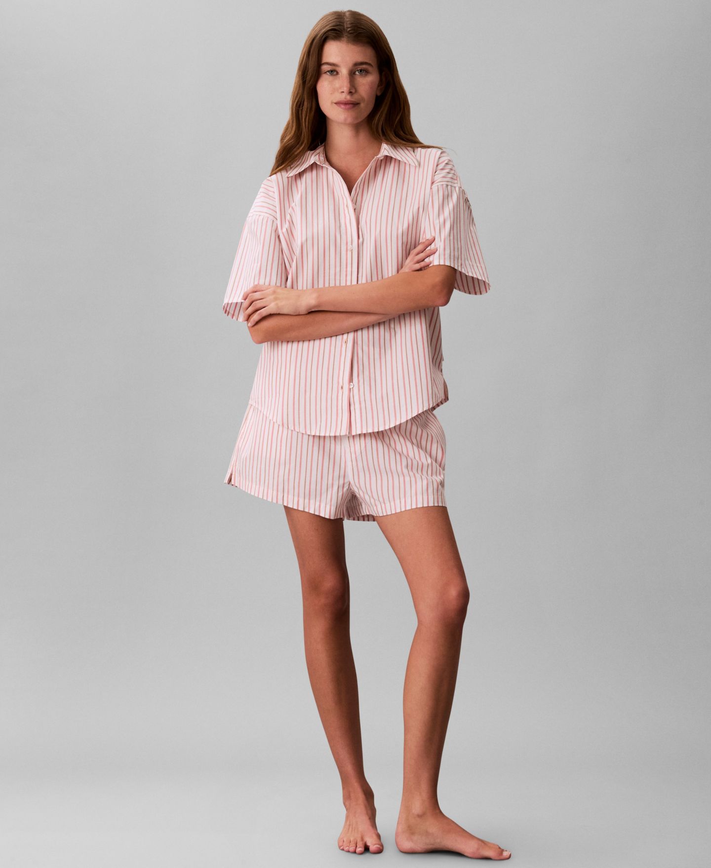 Пижамный топ, короткий рукав, в полоску — Calvin Klein, цвет: Полосатый персиковый — фото 5