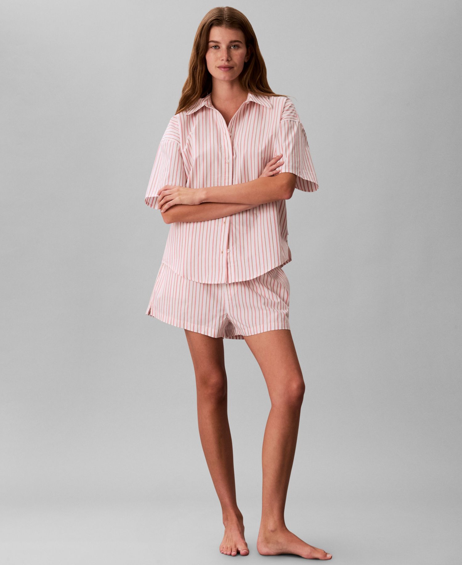 Women's Striped Short-Sleeve Pajama Shirt QS7652