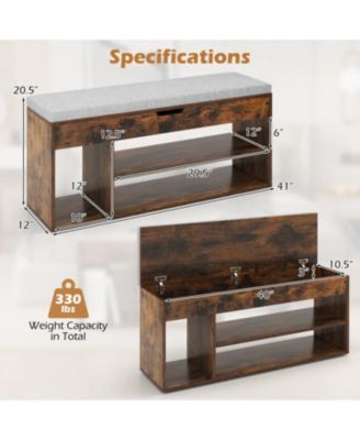 Storage Shoe Bench with Padded Seat and 3 Open Shelves