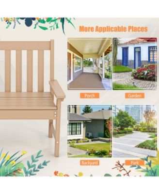 52 Inch All-Weather HDPE Outdoor Bench with Backrest and Armrests