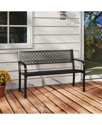 50 Inches Outdoor Garden Bench with Geometric Lattice Backrest and Slatted Seat