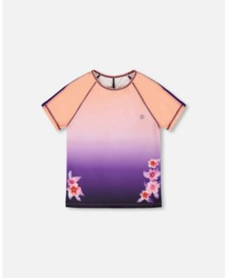 Girls Athletic Short Sleeve Top in Polyester Pink To Black Gradient