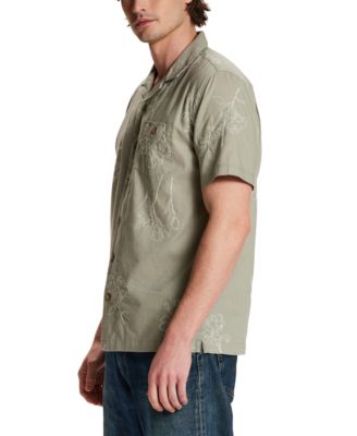 Men's Short-Sleeve Linen-Cotton Embroidered Floral Shirt