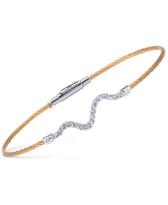 CHARRIOL - Women's Laetitia White Topaz-Accent Two-Tone PVD Stainless Steel Bendable Cable Bangle Bracelet 04-421-1222-4