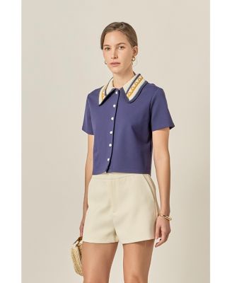 Women's Knitted Collar Button Up Top