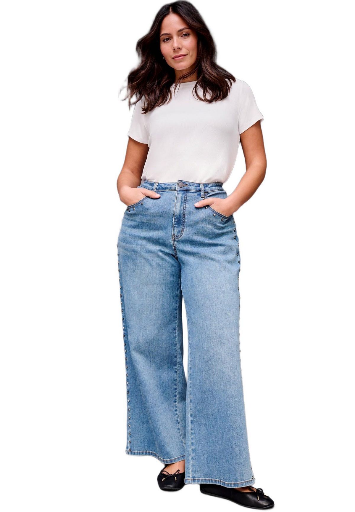 Avenue Women's Plus Size Studded Wide Leg Jean view 3 — MAYCSS fashion products