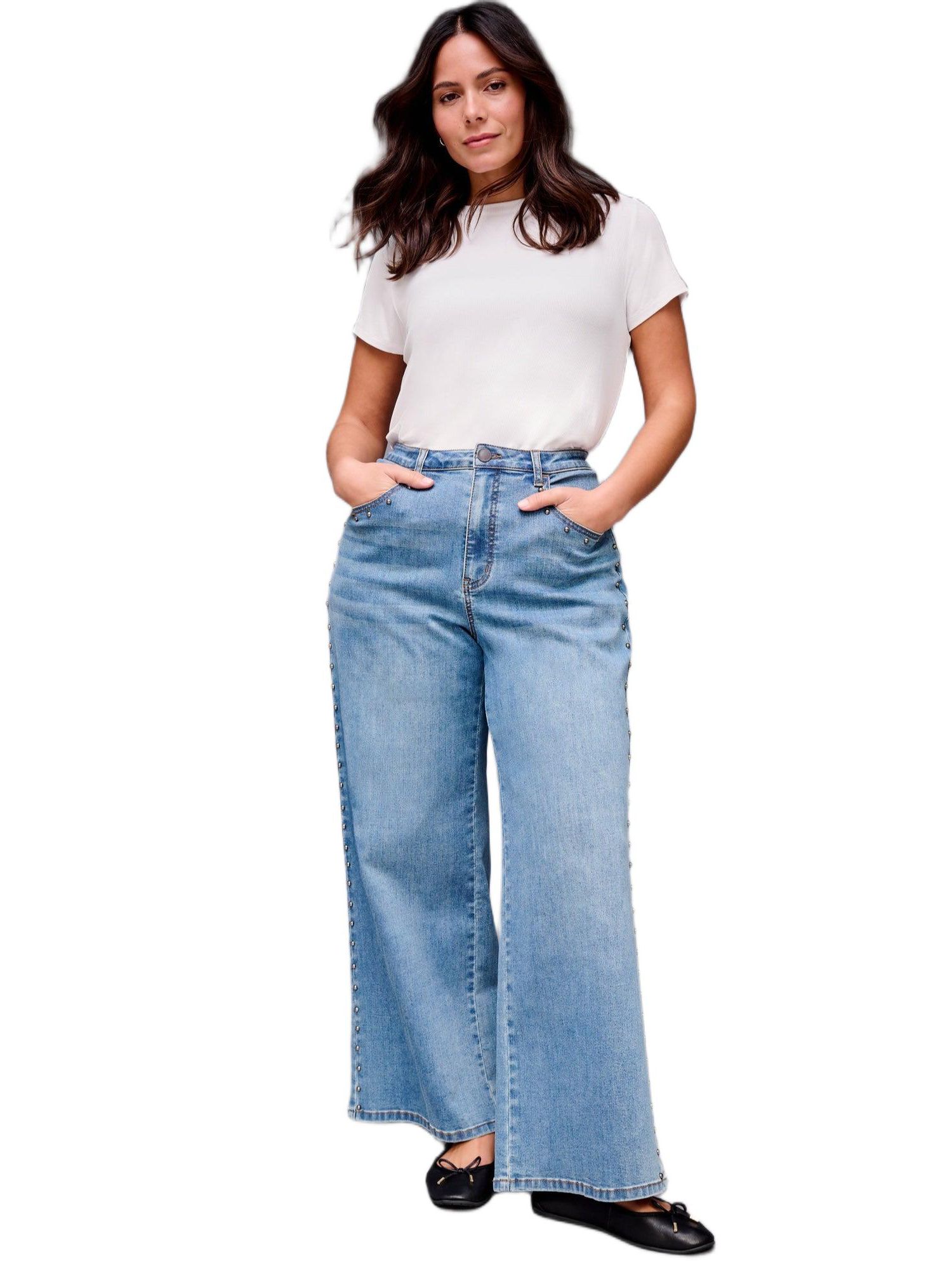 Women's Plus Size Studded Wide Leg Jean