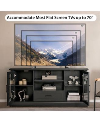 TV Stand for TVs up to 70 in with Glass Doors and Storage