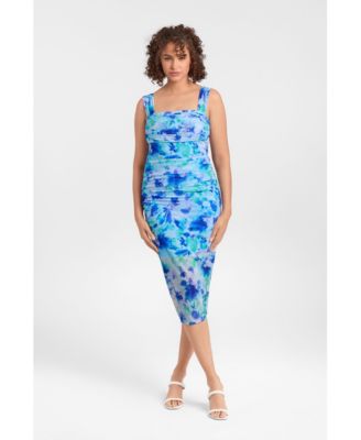 Women's Draped Mesh Sculpting Midi Dress