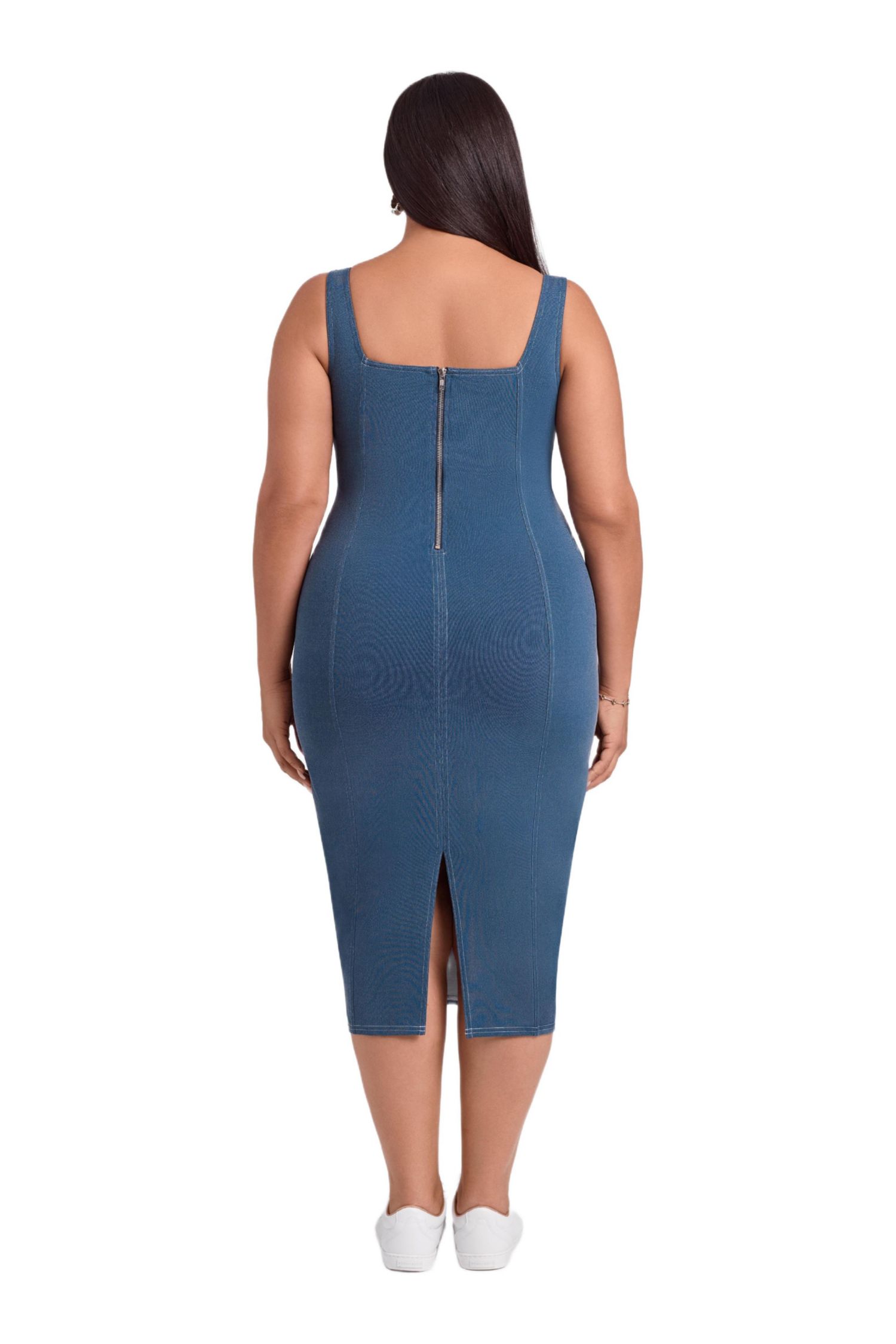 Women's Denim Square Neck Sculpting Tank Midi Dress
