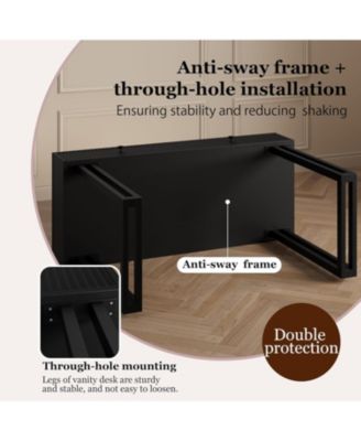 40 Inch Vanity Makeup Desk with HD Round Mirror and 3 Color Lights 2 Drawers