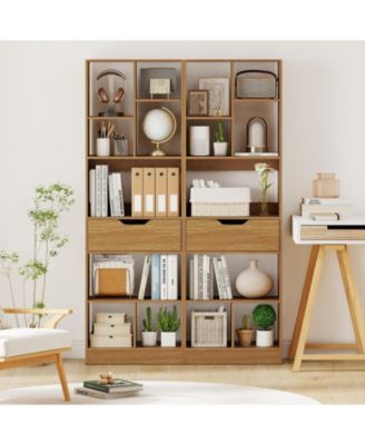 61 Inch Bookcase with Drawer and 8 Storage Compartments