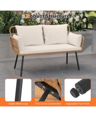 Outdoor Rattan Two Seat Chair with Cushions and Metal Legs