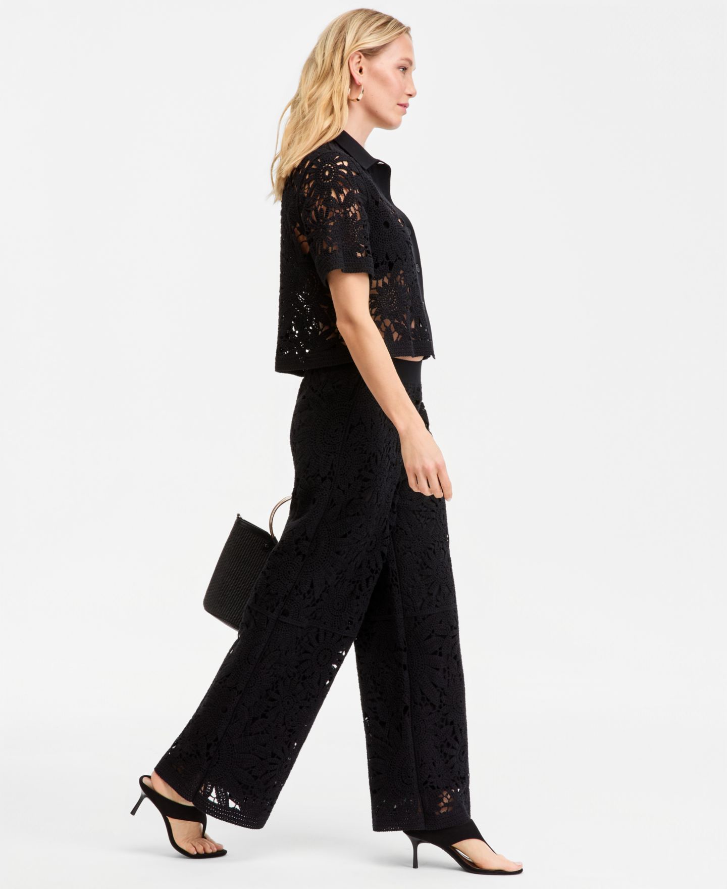 Женские брюки I.N.C. International Concepts Cotton Crochet Wide-Leg, цвет: Глубокий чёрный — фото 5