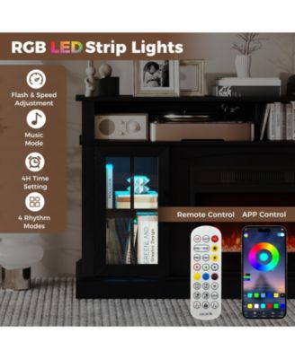 58 in Fireplace TV Stand with LED Lights and Glass Doors