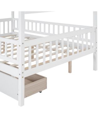 Full Size Wooden House Bed Two Drawers