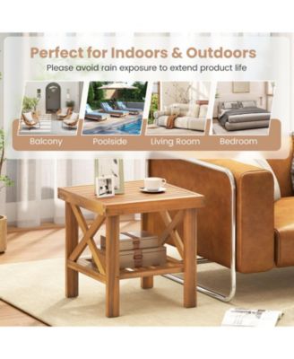 Outdoor Side Table with Storage Shelf for Small Spaces