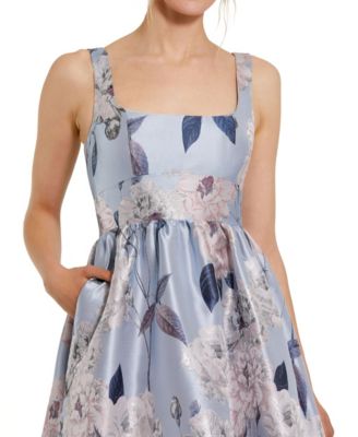 Women's Floral Brocade Scoop Neck Sleeveless A-Line Gown