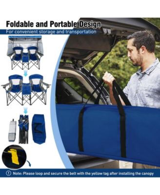 Double Beach Chair with Adjustable Canopy and Side Curtains