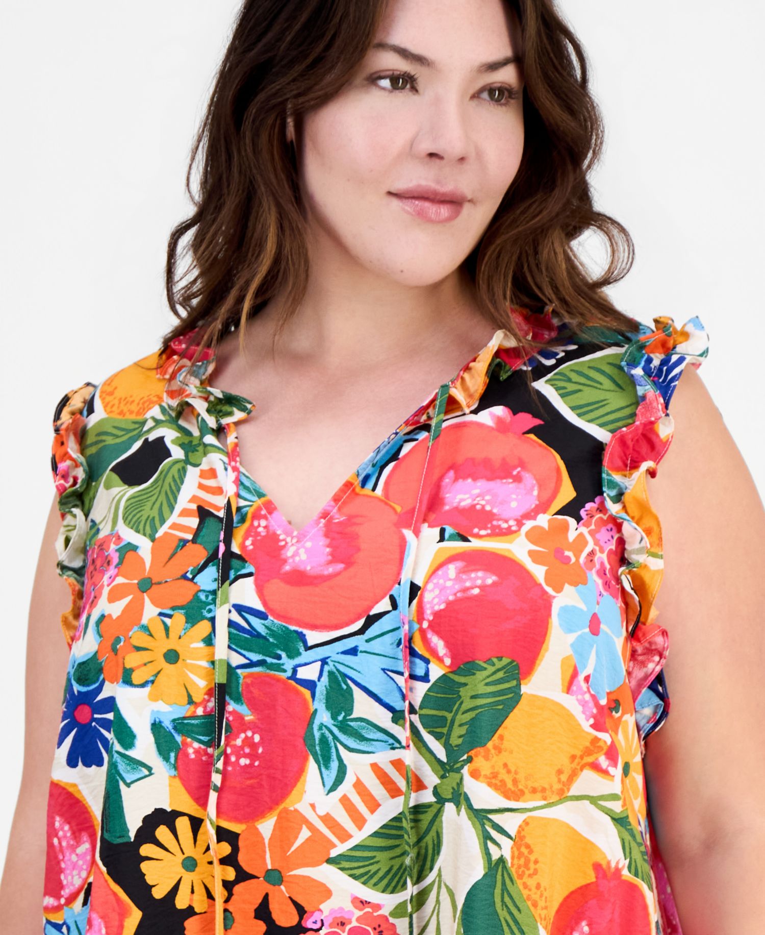 Plus Size Ruffled Tie-Neck Shift Dress