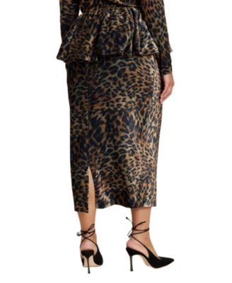 Women's Leopard Velvet Bubble Peplum Skirt