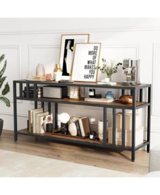 58" TV Stand for TVs up to 65", Entertainment Console with Storage Shelves, Quadruple-Tube Support, Living Room