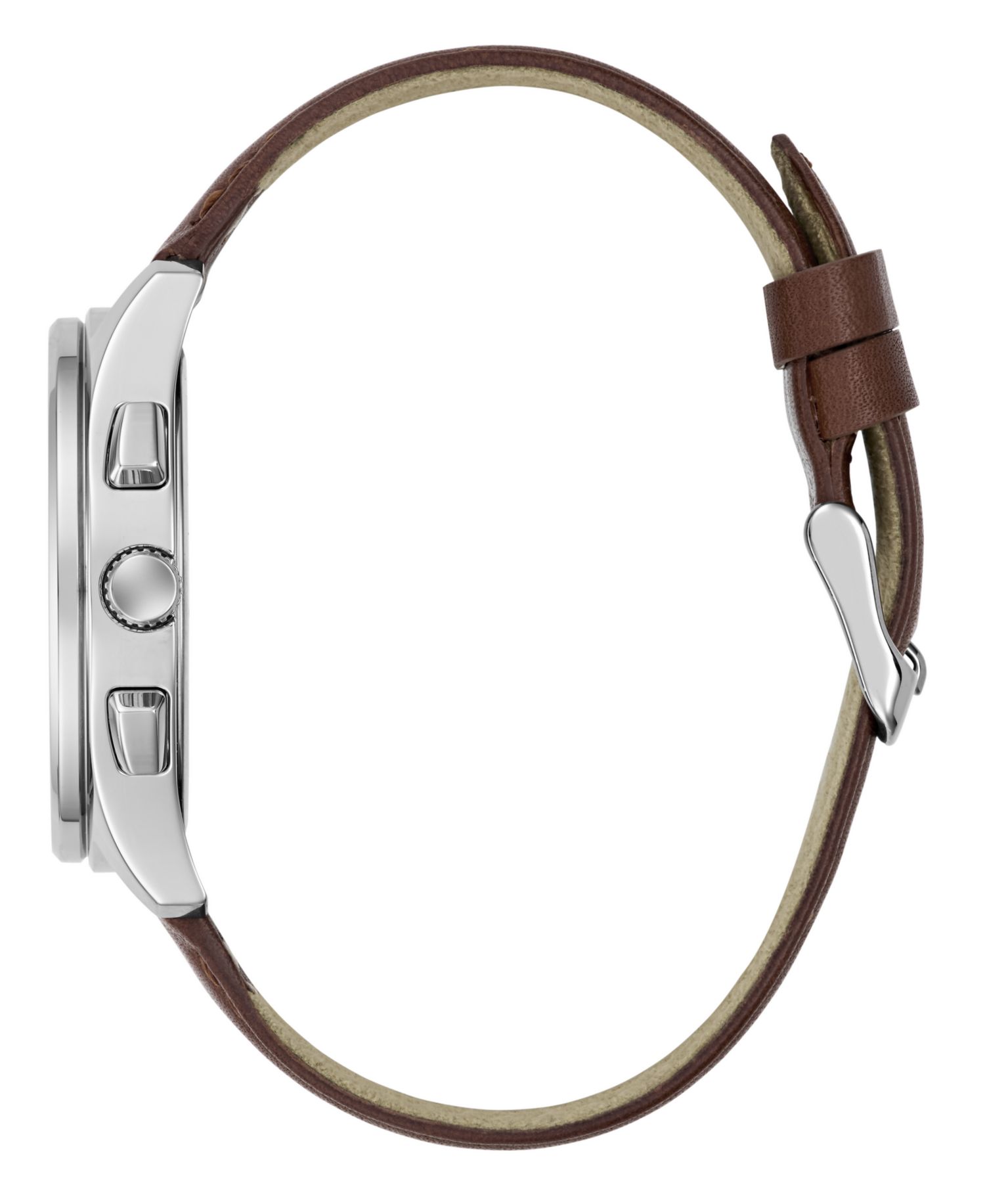 Men's Silver-Tone Brown Leather Multi-Function Watch, 40mm