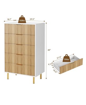 5 Drawer Tall Wood Dresser Wooden Cabinet with Handles Wide Modern Storage for Living Room Hallway
