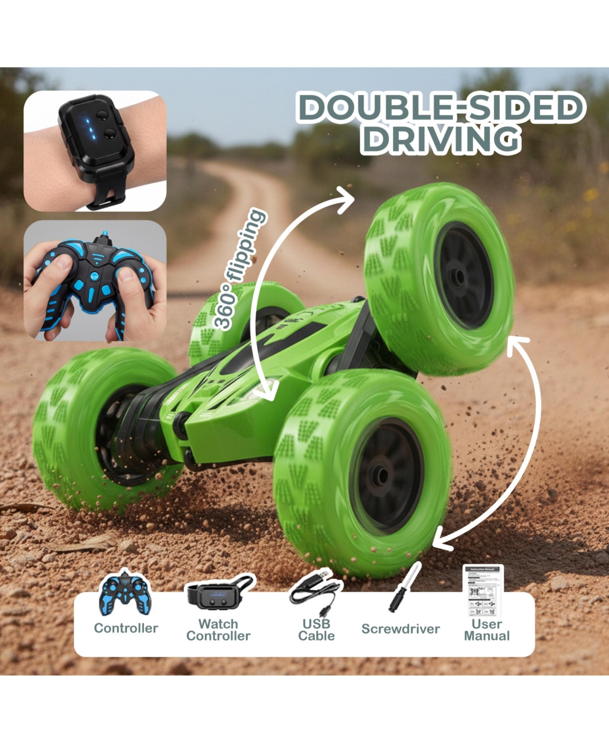 Sperric Boys Rc Stunt Toy Car for Kids, Rechargeable Remote Control Car with 360degree(s) Flips, Double-Sided Driving and Headlights