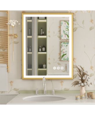 LED Bathroom Mirror with Gold Frame  3 Color Temperature Anti-Fog