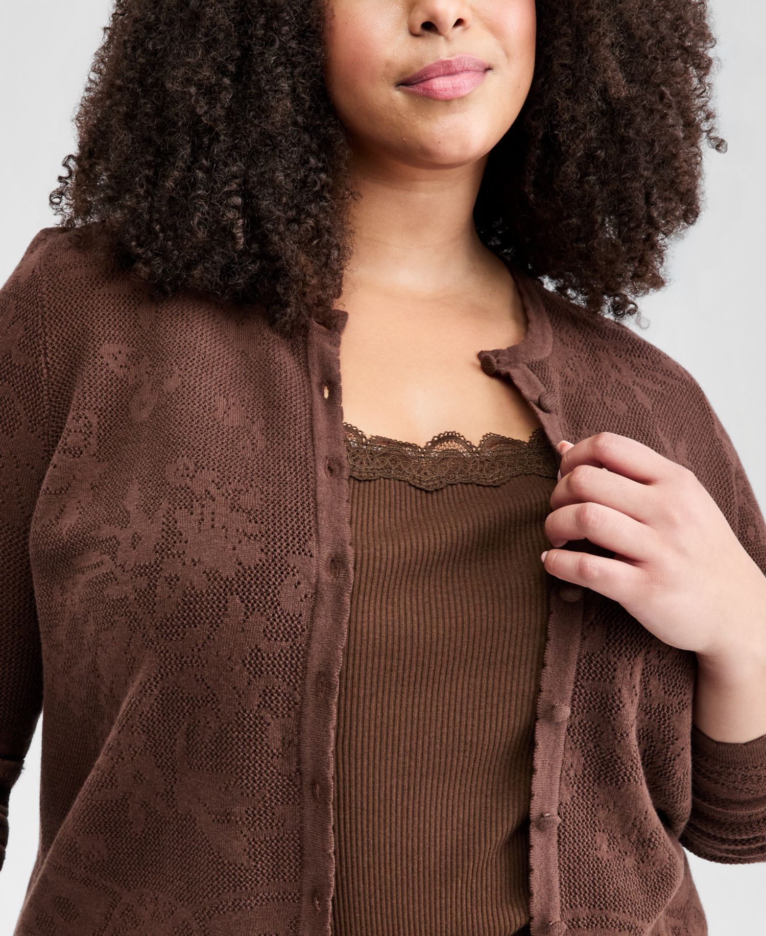 Petite Lace Knit Cardigan Sweater