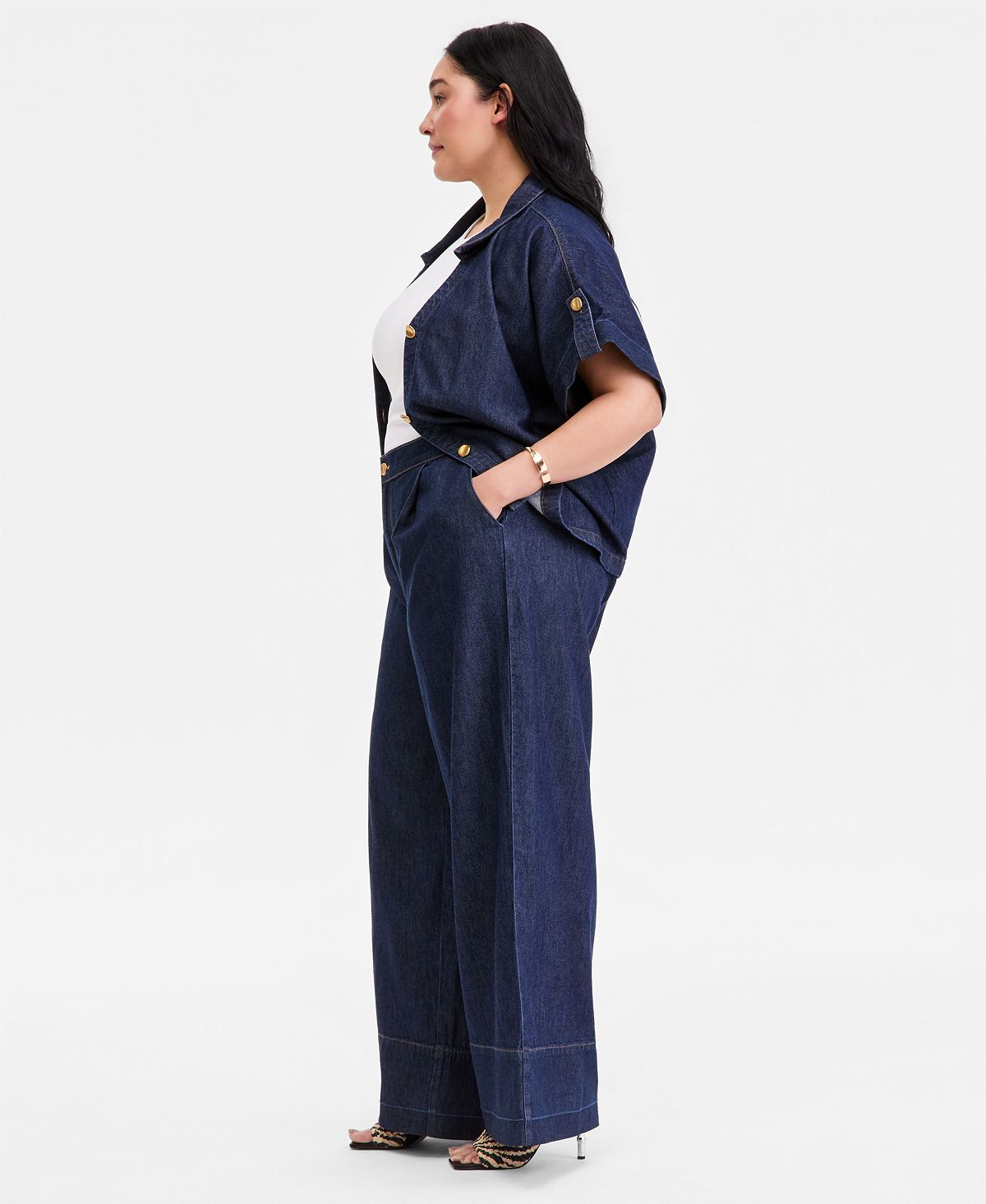I.N.C. International Concepts Plus Size High-Rise Wide-Leg Jeans, Macy's Exclusive view 4 — MAYCSS fashion products