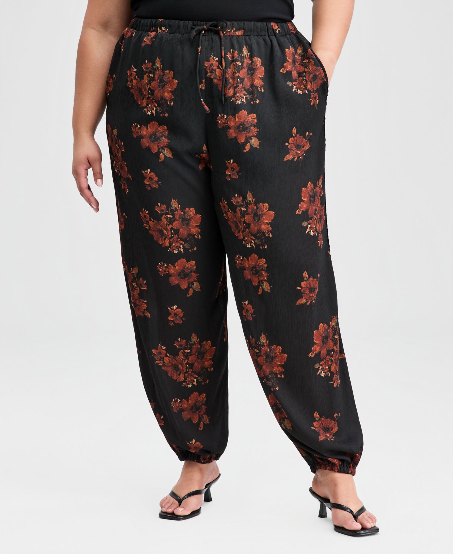 Trendy Plus Size Floral Balloon-Leg Drawstring Pants
