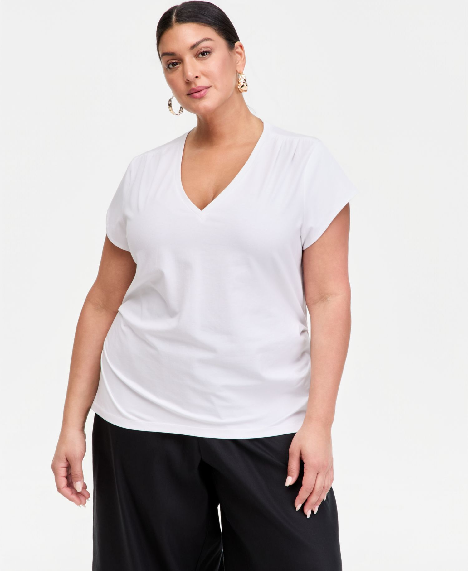 Plus Size Cap-Sleeve V-Neck T-Shirt