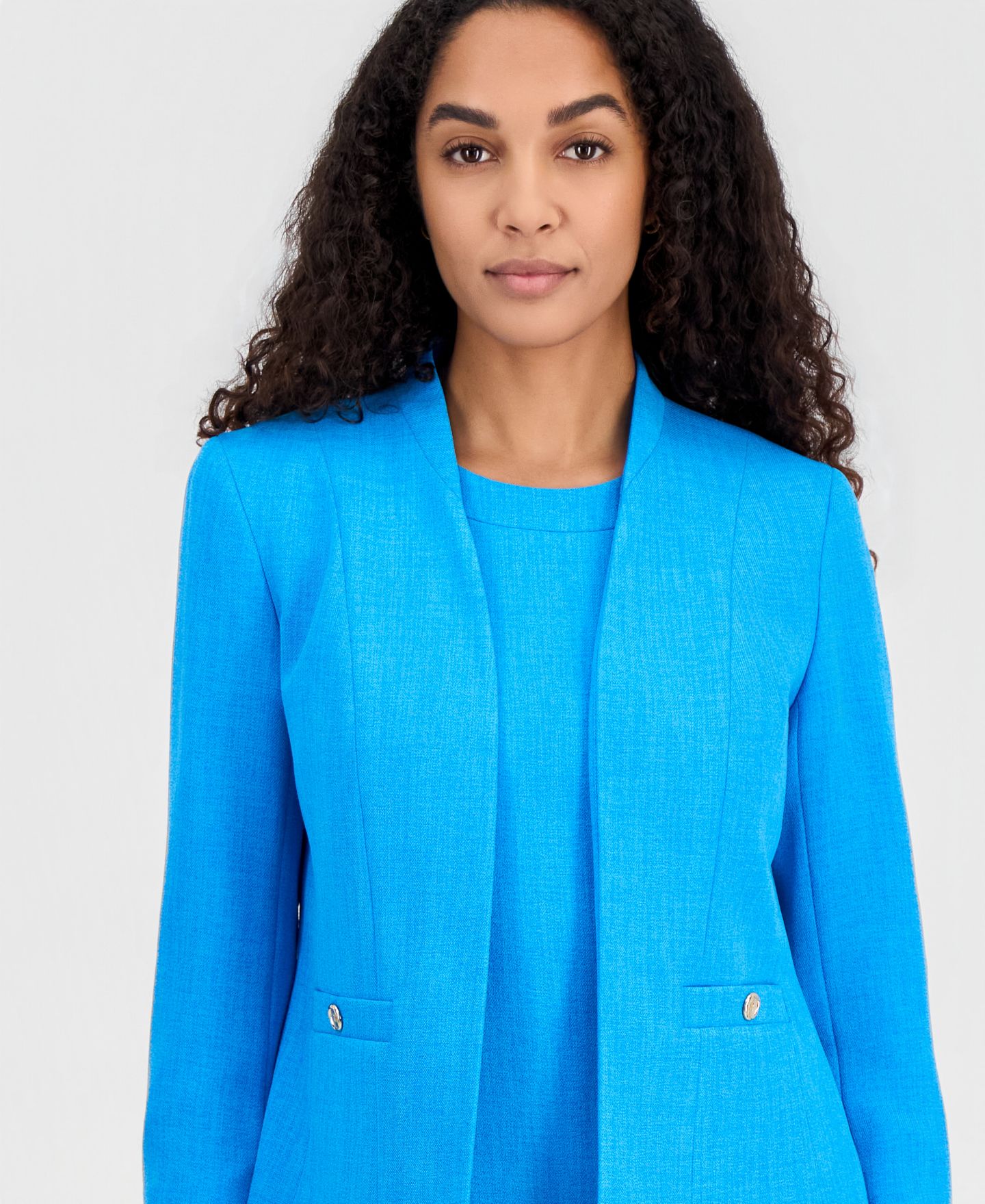 Женский пиджак Kasper 3/4 Sleeve Textured Open-Front Blazer, цвет: Bright Azul — фото 3