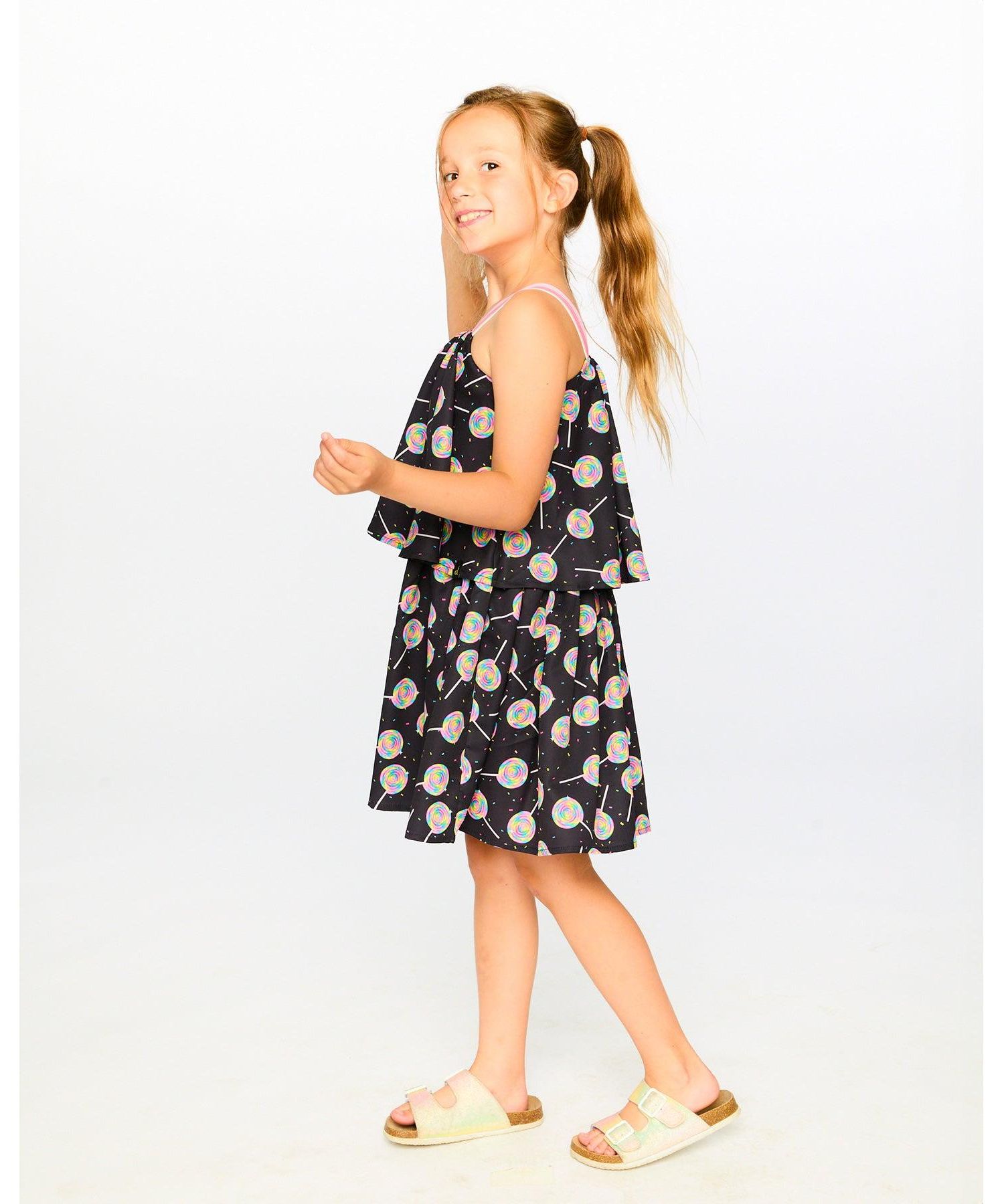Little Girls Woven Dress Lollipop Print