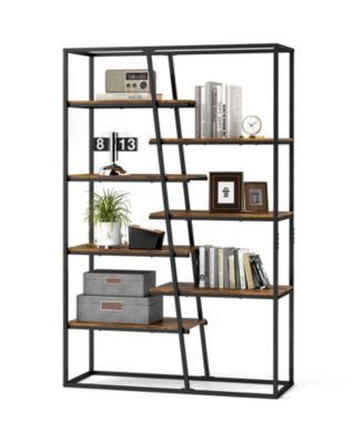 Industrial 6 Tier Ladder Bookshelf 72 Inch Wall Storage Shelf